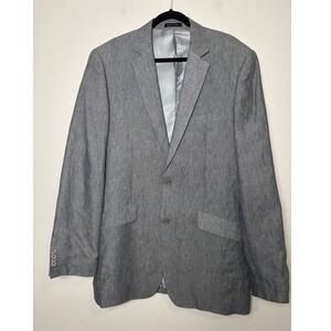 Milano Moda Mens Linen Blazer 42L‎ Grey Two Button Summer Sport Coat Jacket